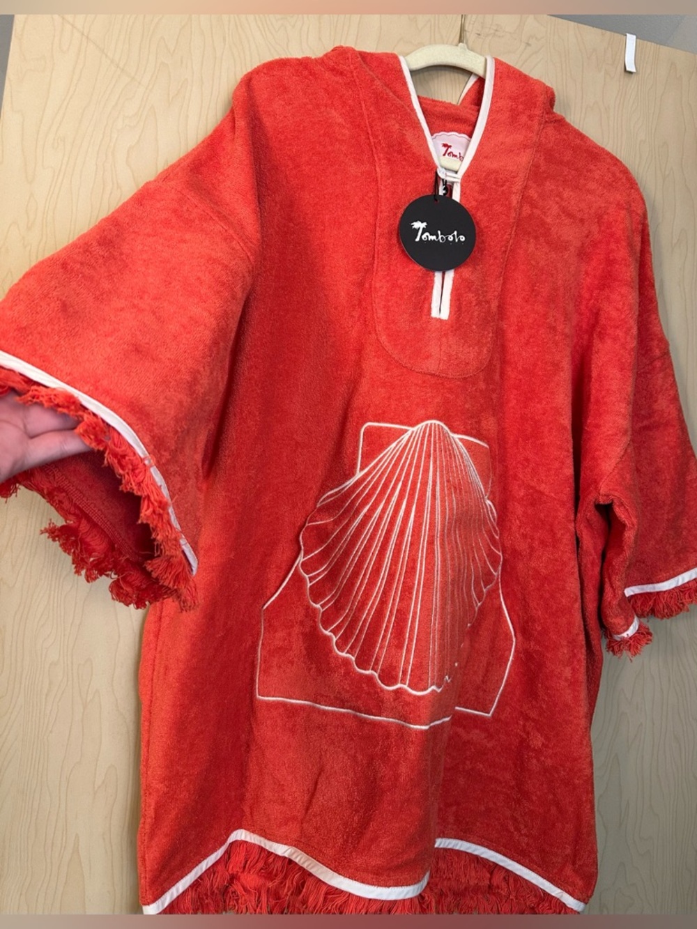 Scallop Beach Towel Top - Orange with White Trim and Shell Embroidered Pocket - Picture 9 of 16